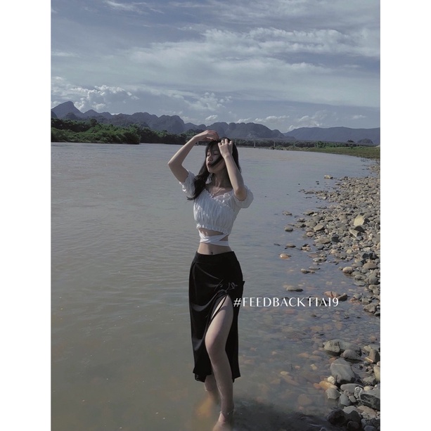 Áo croptop bèo trễ vai buộc dây Tia19. Áo croptop ulzzang SP000239 ( Ảnh thật shop chụp)