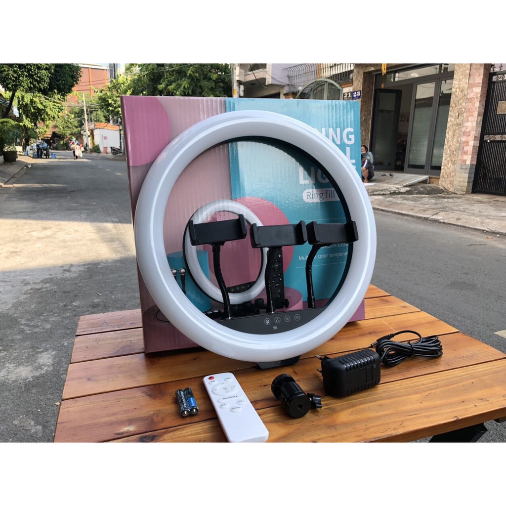 Bộ đèn live stream LC 360 (36CM) 3 kẹp điện thoại, chụp hình make up, quay tiktok bigo livestream facebook cảm ứng remot