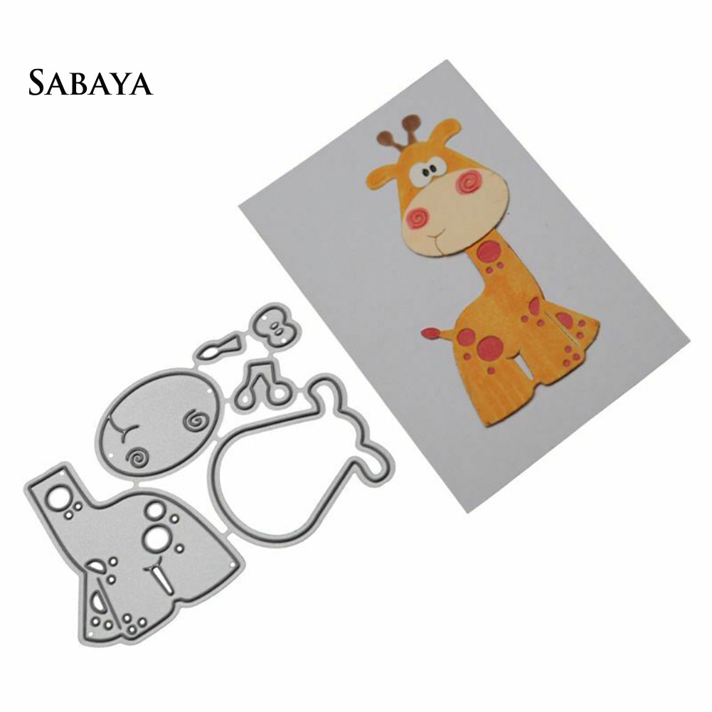 Bộ khuôn cắt giấy bằng thép carbon hình hươu cao cổ dễ thương dùng trang trí sổ tay / thiệp mời