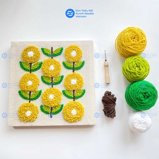 Set thêu nổi thêu xù Punch Needle họa tiết hoa đơn giản dành cho người mới bắt đầu