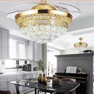 Quạt trần đèn, quạt trần đèn dấu cánh trang trí phòng khách Pha lê DQ 8041