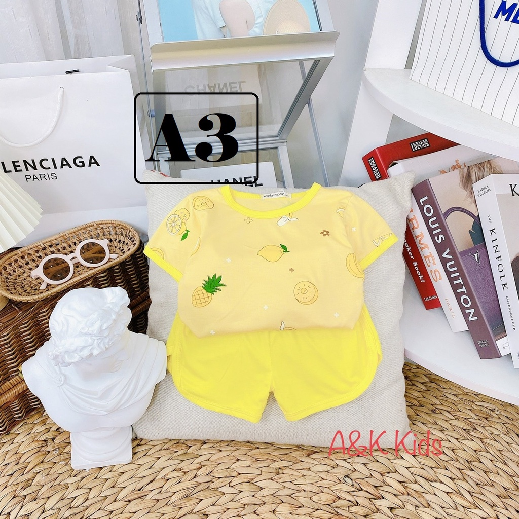 Bộ cọc tay quần vác ,thun lạnh minky mom mịn mát in hoạt hình cho bé trai , gái size 8-30kg M A3