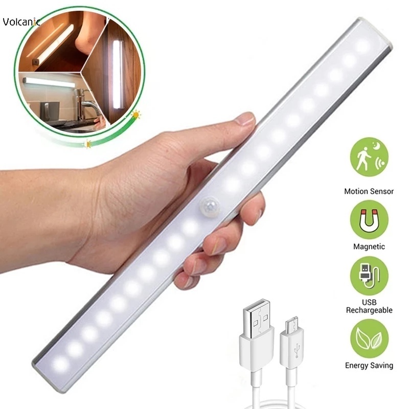 Đèn LED Cảm Biến Chuyển Động Không Dây Gắn Tường Sạc USB Có Dải Nam Châm Cho Cầu Thang Tủ Quần Áo