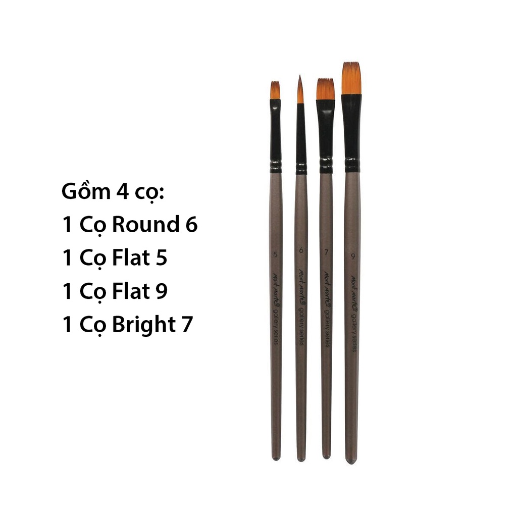 Bộ 4 Cọ Acrylic Mont Marte - Gallery Series Brush Set Acrylic 4pce - BMHS0011