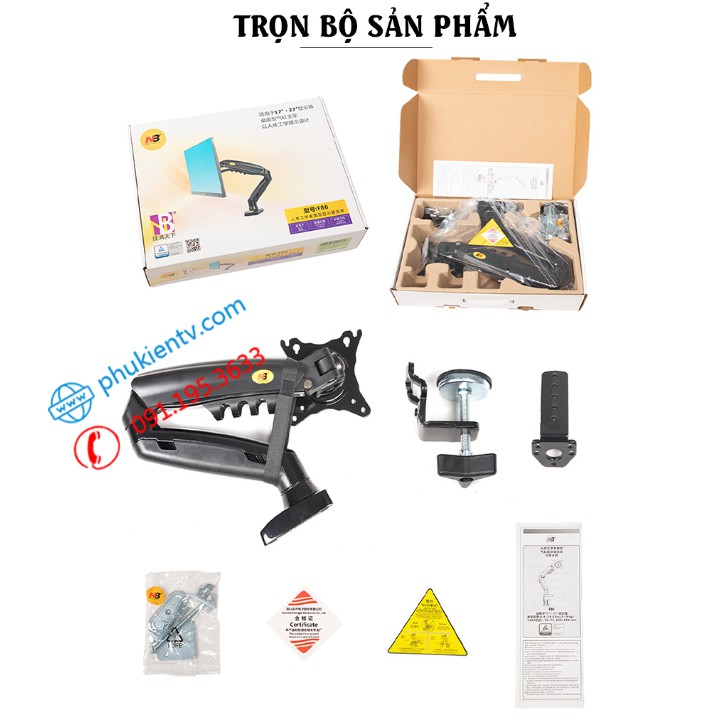 Giá treo màn hình NB F80 17 - 30 Inch - Tay treo màn hình F80 gắn bàn - Hàng Chính Hãng Xoay 360 độ