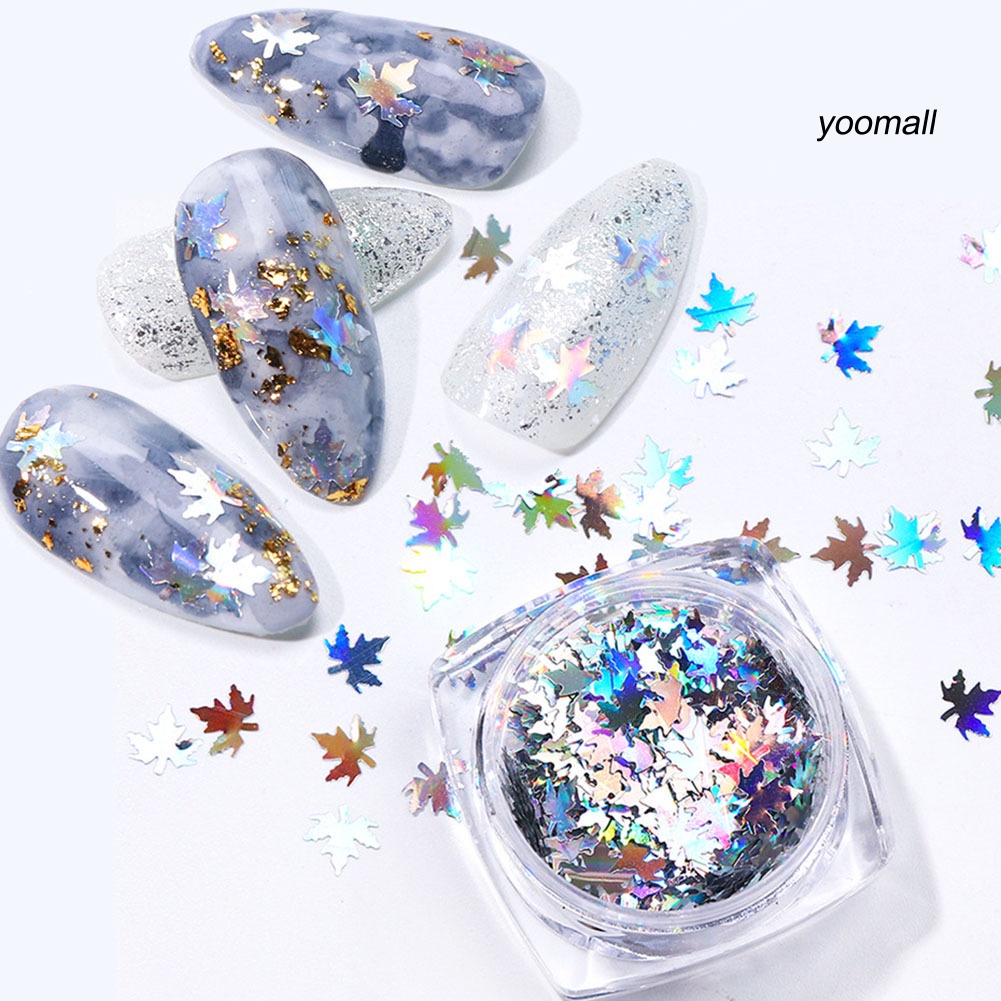 [Hàng mới về] Hộp kim sa trang trí móng tay nghệ thuật hình lá phong lấp lánh thời trang