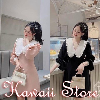 Váy đầm nữ dáng xòe đầm tiểu thư bèo trắng dài tay siêu dễ thương