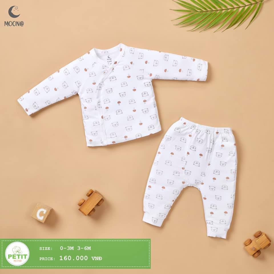 [Ảnh thật] Bộ Dài sơ sinh Moon vải Petit cho bé từ 0-6 Tháng chất mịn đẹp MẪU MỚI
