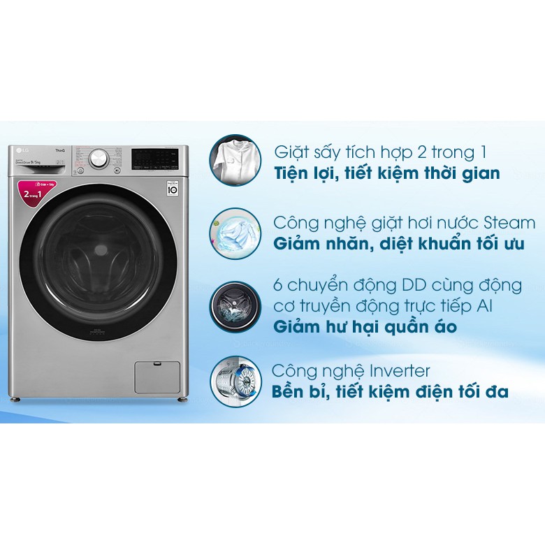 Máy giặt sấy LG Inverter 9 kg FV1409G4V (Miễn phí giao tại HCM-ngoài tỉnh liên hệ shop)