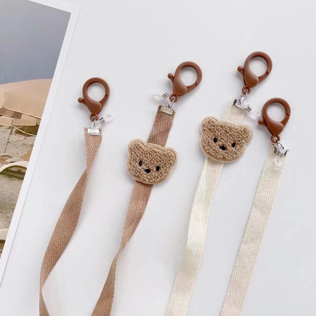 Dây Đeo Mắt Kính Bằng Vải Họa Tiết Gấu Nâu Hoạt Hình Phong Cách Mới Đáng Yêu