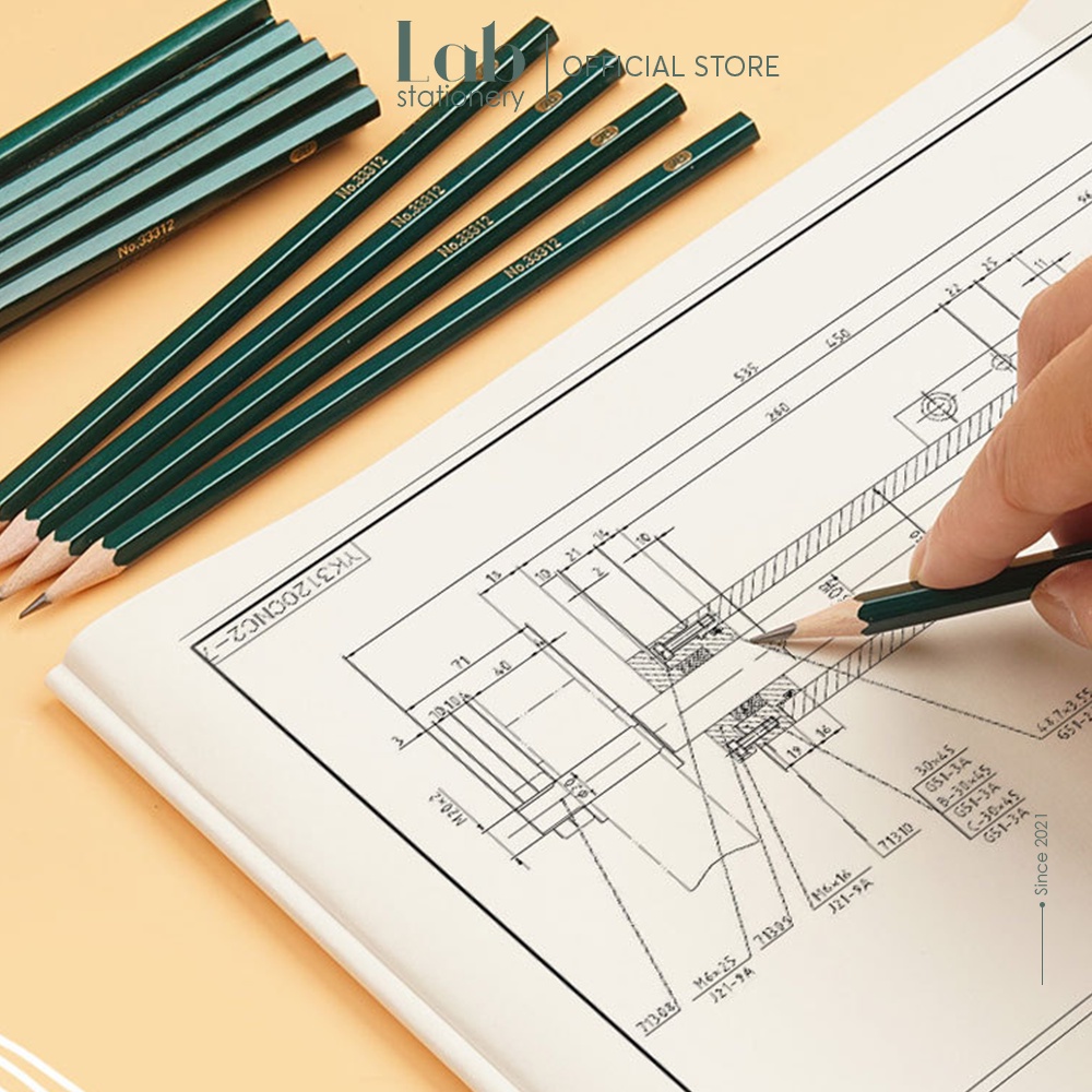 Bút Chì Lục Giác Lab 2B/HB Vỉ 10 Chiếc Labo Dùng Tập Viết, Vẽ Mỹ Thuật, Làm Bài Kiểm Tra