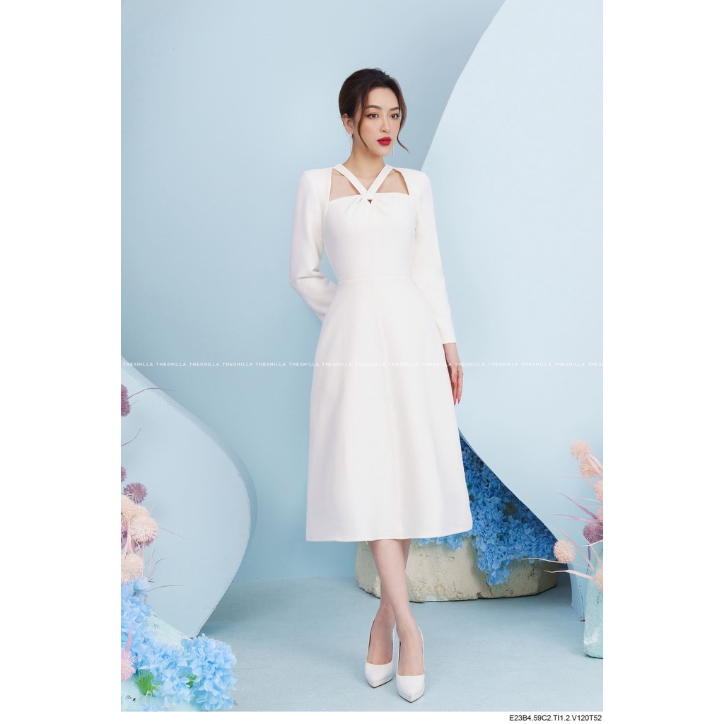 Váy đầm thiết kế cổ cách điệu sang trọng tay dài cao cấp [ Có video + Ảnh thật ] The Shilla - E23B4 - 59C2