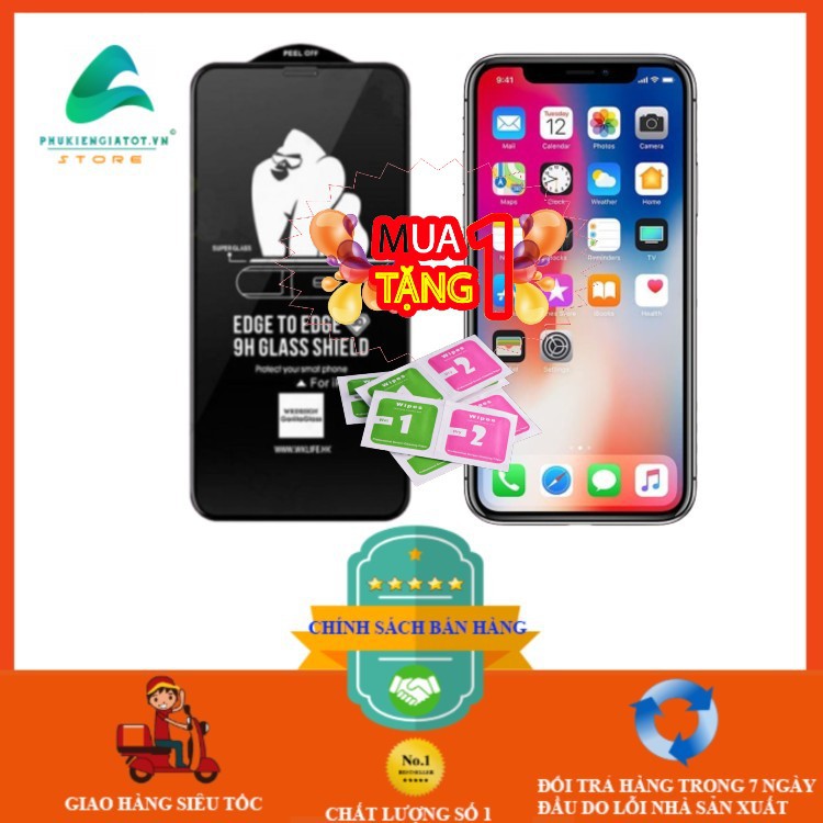 [Mua 1 Tặng 1] Kính cường lực KingKong CHÍNH HÃNG Full Màn từ IP7+/8+ đến IP11 Pro Max Tặng Kèm Bộ Giấy Vệ Sinh