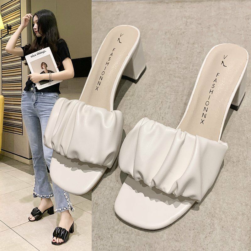 Guốc cao gót quai ngang bèo nhúm gót vuông cao 6 cm mã GO07