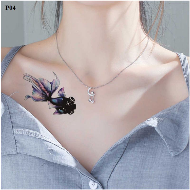 Hình xăm cá cảnh p04. Xăm dán tatoo mini tạm thời, size &lt;10x6cm