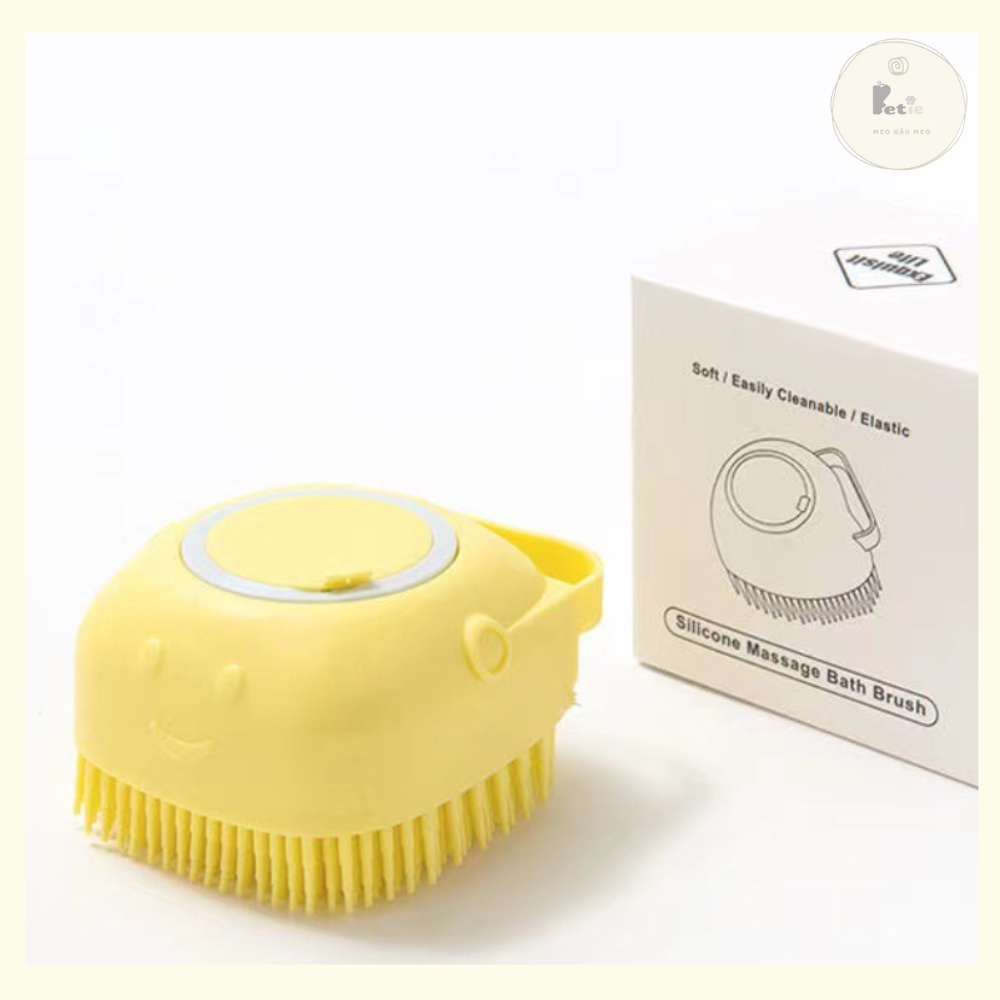 Bàn chải tắm chó mèo bằng silicon có ngăn đựng sữa tắm chăm sóc thú cưng