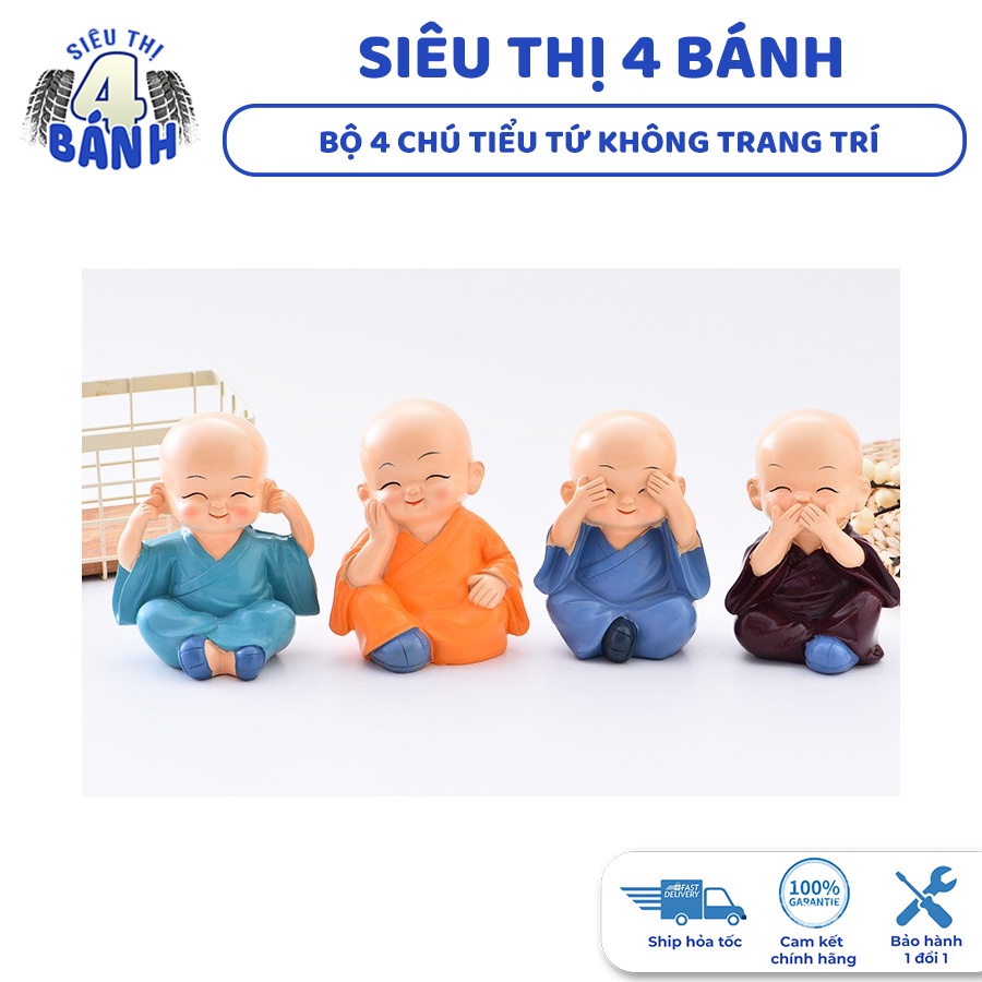 Bộ Tượng Chú Tiểu Tứ Không - Tượng Phong Thủy 4 Tư Thế - Trang Trí Xe Hơi