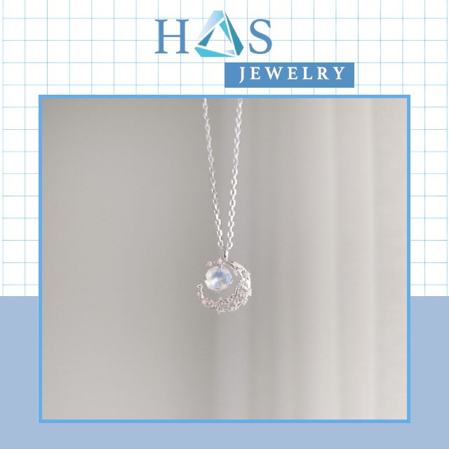 Dây chuyền bạc H.A.S hình mặt trăng Opal 40-45cm - HDC3
