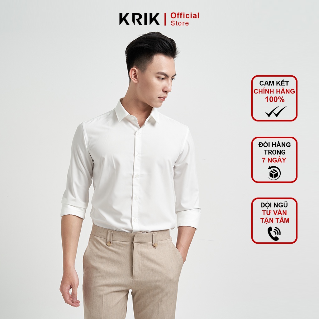 Áo sơ mi trắng nam KRIK dài tay form slimfit, chất vải mềm mịn không nhăn, thấm hút mồ hôi tốt SM2066