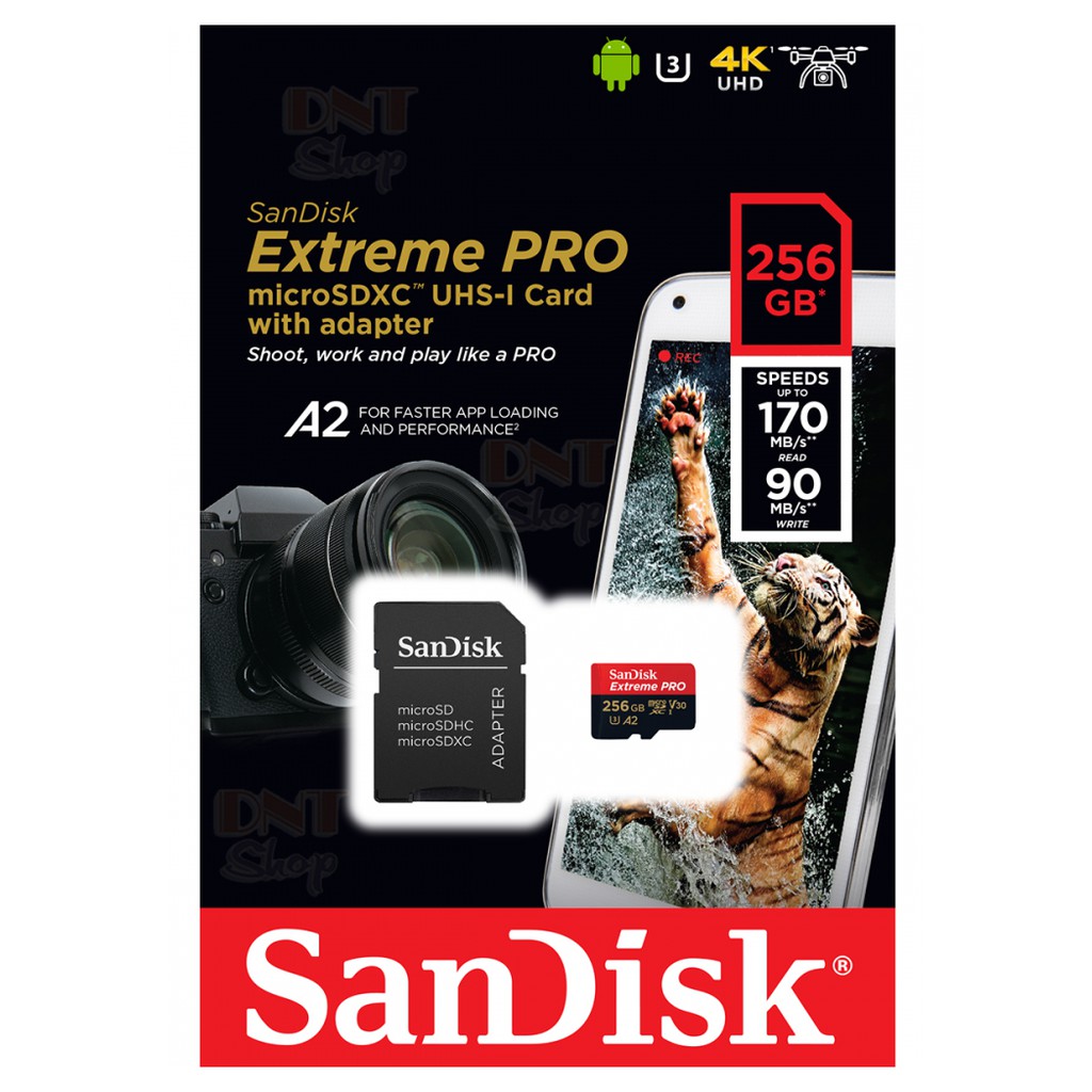 Thẻ nhớ MicroSDXC SanDisk Extreme PRO A2 - 256GB V30 U3 Class 10 UHS-I 170MB/s (SDSQXCZ-256G-GN6MA)