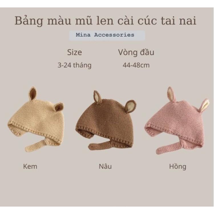 Mũ nón len cài cúc mùa đông hình tai nai dễ thương cho bé nhà Mina