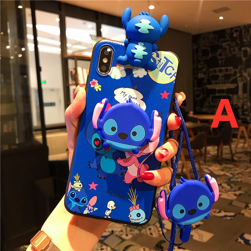 Ốp điện thoại họa tiết Stitch gắn giá đỡ và dây đeo cho Samsung Galaxy J3Pro J5Pro J7Pro J4Plus J6Plus