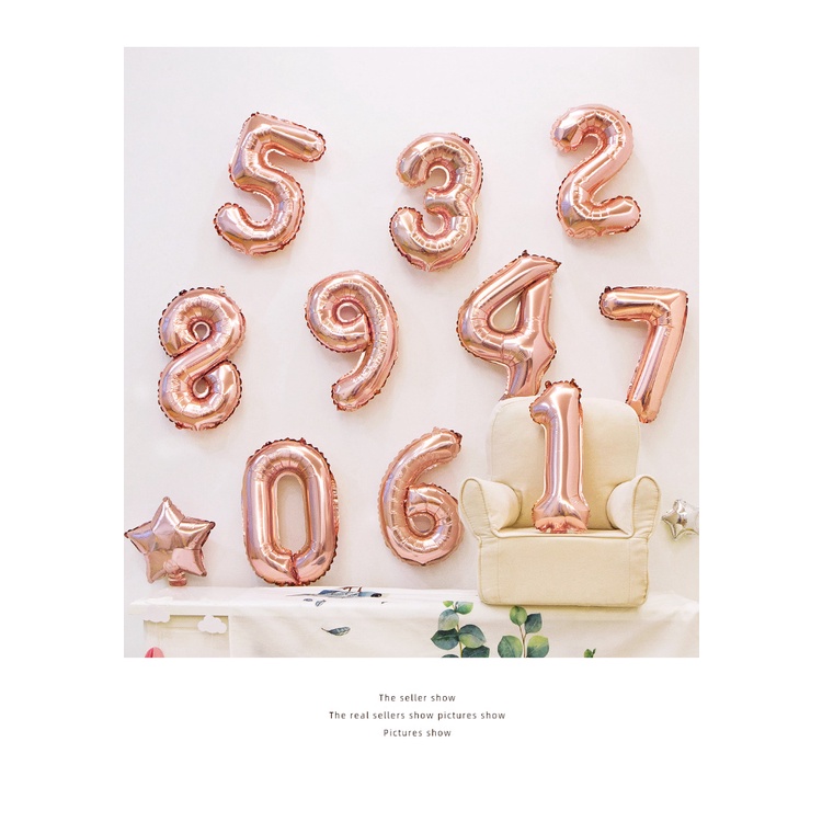 Bóng số màu hồng gold size 16 inch, phụ kiện sinh nhật