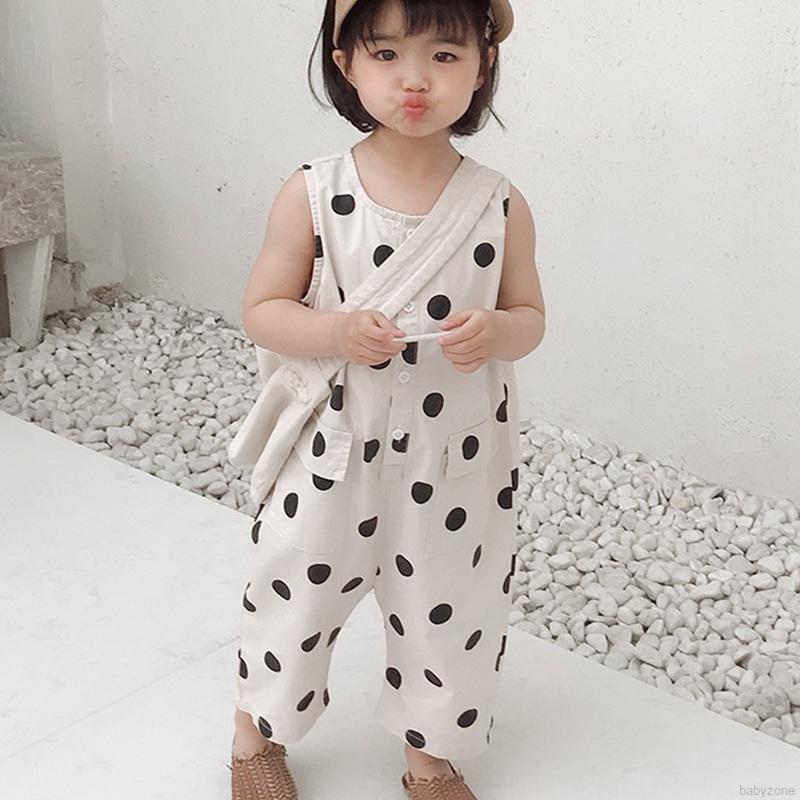 Jumpsuit Chấm Bi Phong Cách Hàn Quốc Cho Bé Gái