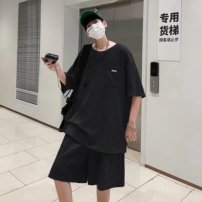 Set phong cách Hàn Quốc bộ quần áo nam Áo Thun Tay Ngắn + Quần Short đồ bộ nam Thời Trang bộ thể thao nữ