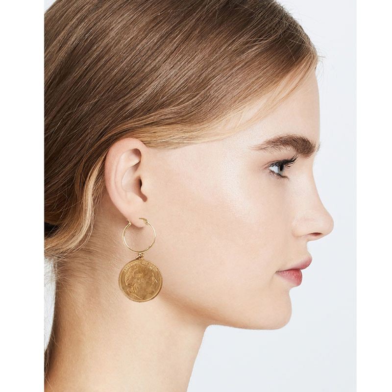 Hoa Tai Dáng Dài Hình Đồng Xu Phong Cách Vintage