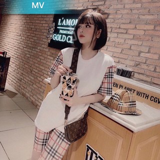 Bộ nữ đùi lửng mùa hè Phối tay quần kẻ cá tính trẻ trung .