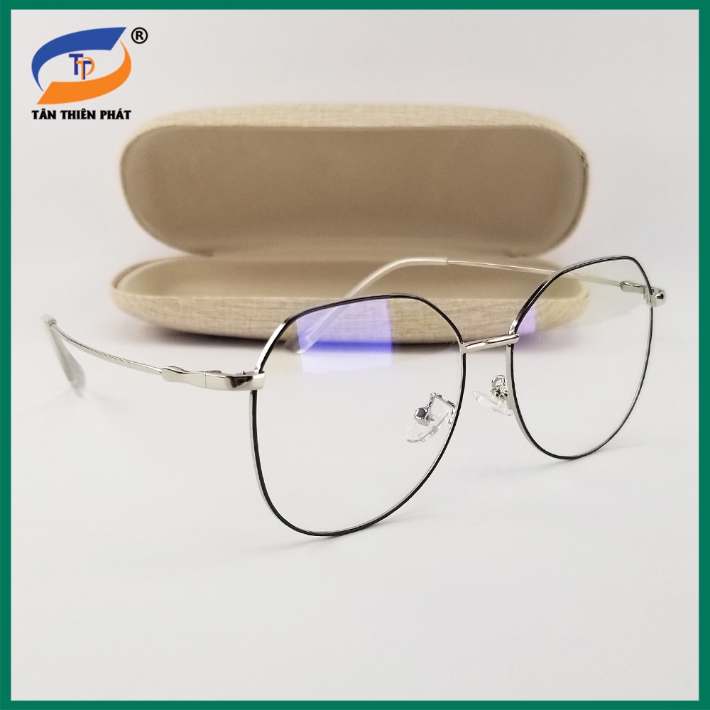 Gọng kính nam nữ mắt cận kim loại 9038 màu đen, bạc, vàng. Tròng kính giả cận 0 độ chống ánh sáng xanh, chống tia UV