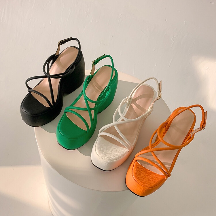 Giày Sandal Cao Gót Đế Dày 12.5cm Phong Cách Thời Trang Mùa Hè Hàn Quốc 2022