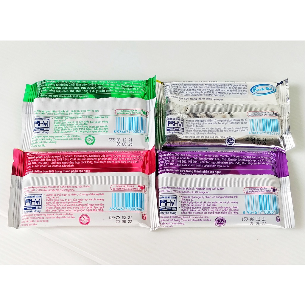 Kẹo cao su không đường Xylitol đủ vị vỉ 11,6g