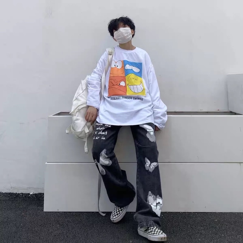 QUẦN BAGGY ỐNG RỘNG NAM  NỮ T-A-N DÁNG SUÔNG PHONG CÁCH HÀN QUỐC-QJI04-THỜI TRANG UNISEX-có size Nam Nữ hình in,màu xám
