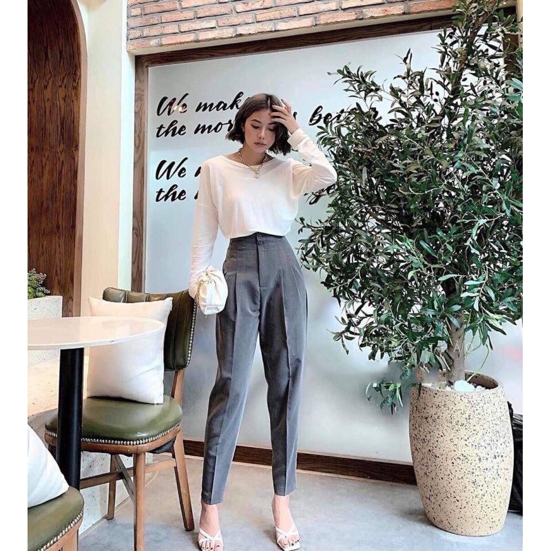 Quần Baggy Hai Khuy Cạp Liền Xếp Ly