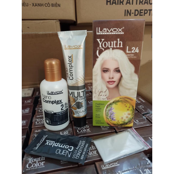 NHUỘM TÓC MÀU THỜI TRANG LAVOX 💖 Kèm Chai Oxy Trợ Nhuộm + 1 Gói Dầu Xả Giữ Màu Tóc + Găng Tay 💖