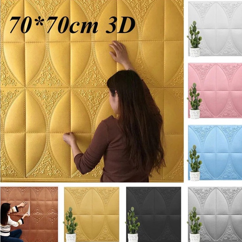 Miếng Xốp Dán Tường Cách Âm Chống Nước 3D Kích Thước 70*70cm Trang Trí Phòng Khách/Phòng Ngủ