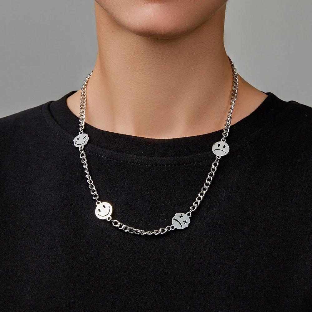 Vòng Cổ Choker Hai Mặt Mặt Hình Mặt Cười Chất Liệu Hợp Kim Phong Cách Hip hop Thời Trang Cho Nữ