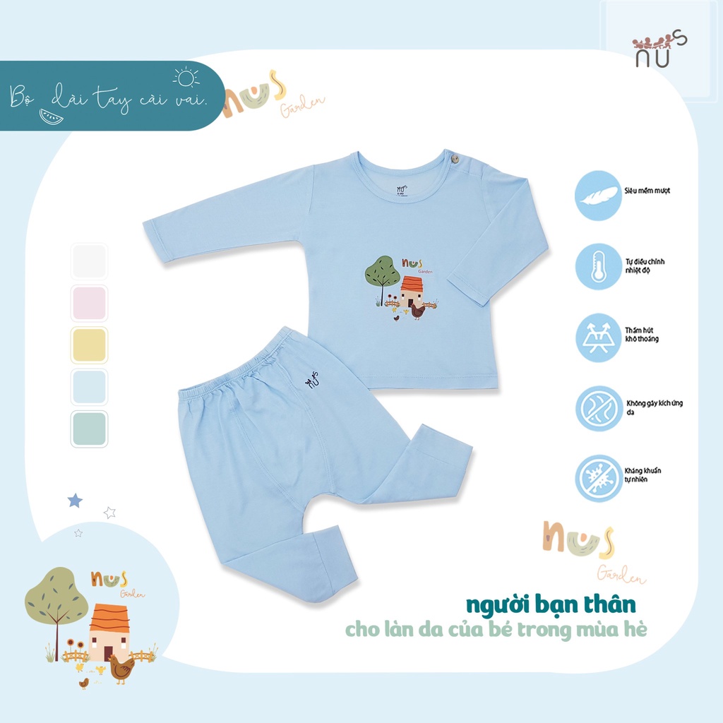 Bộ dài tay cài vai NUS 4 mùa họa tiết đàn gà đáng yêu