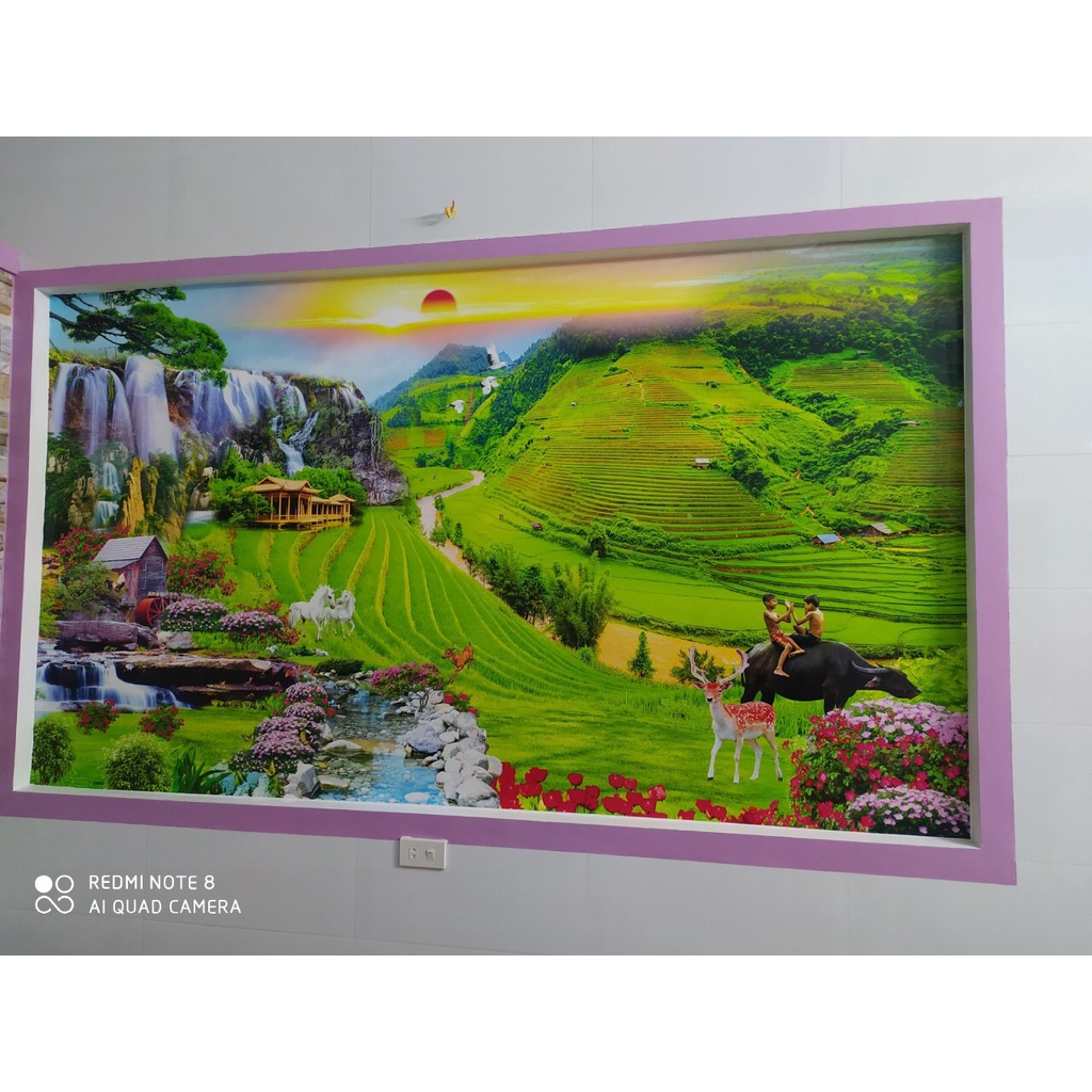 Tranh dán tường 3D VẢI LỤA loại đẹp cho phòng khách, KT: 120CM X 170CM