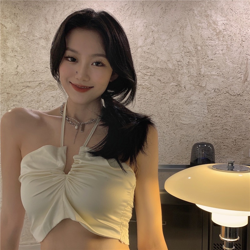 Porozi  Áo croptop dây  cổ chữ V phong cách thời trang Hàn Quốc