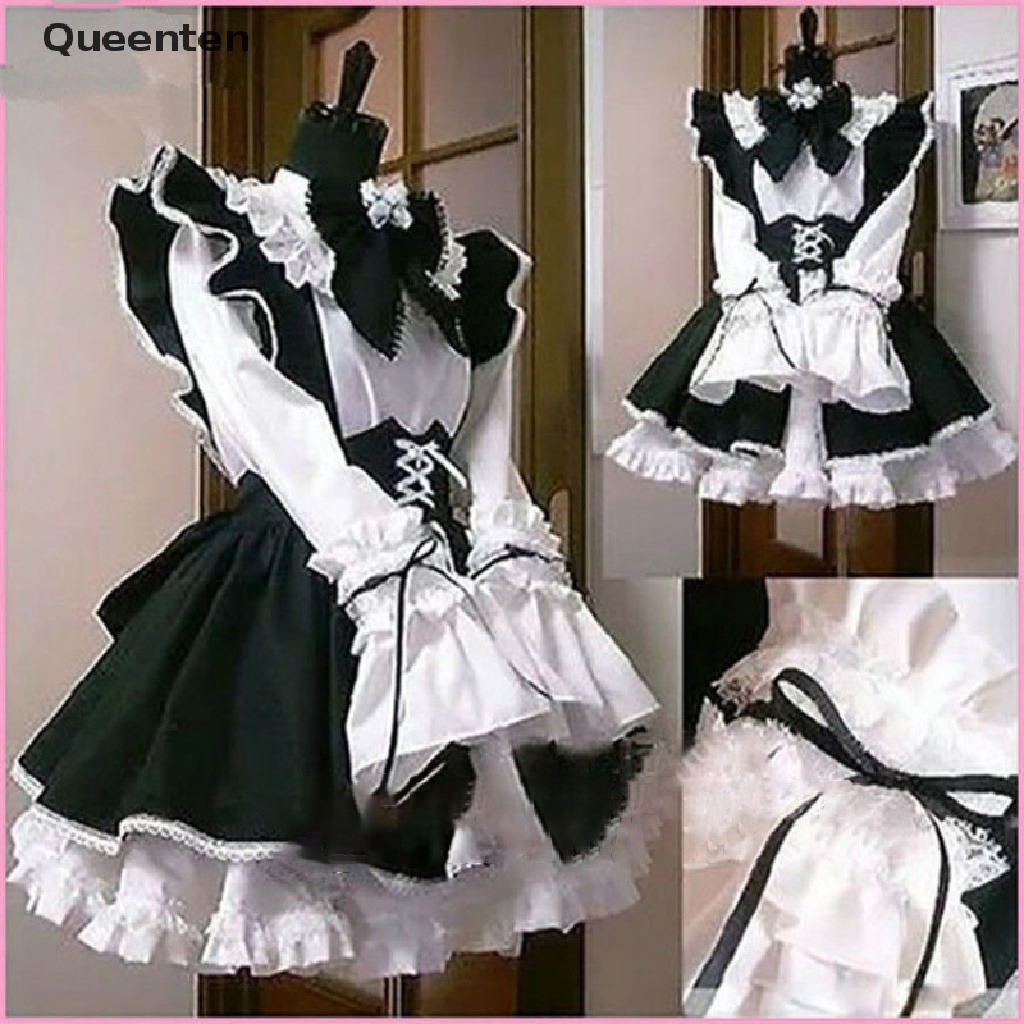 Queenten Women Maid Outfit Anime Dress Apron Dress Lolita Dress Men Cafe Costume Cosplay QT