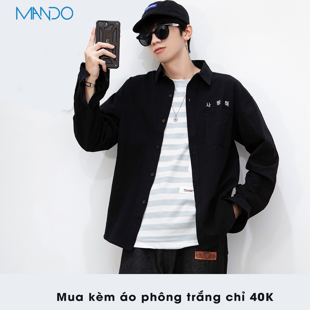 Áo Sơ Mi Nam MANDO Form Rộng Dài Tay Kiểu Dáng Hàn Quốc Basic Unisex Vải Đũi Họa Tiết Thêu Chữ Hàn Thời Trang  ACB28 | BigBuy360 - bigbuy360.vn