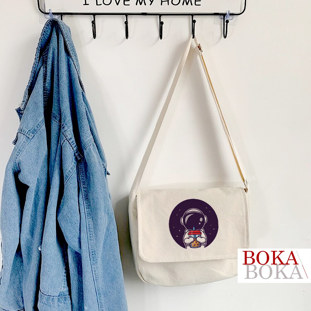 Túi Vải Đeo Chéo Vải Canvas Tote In Hình Phi Hành Gia Astronaut Phong Cách Ulzzang