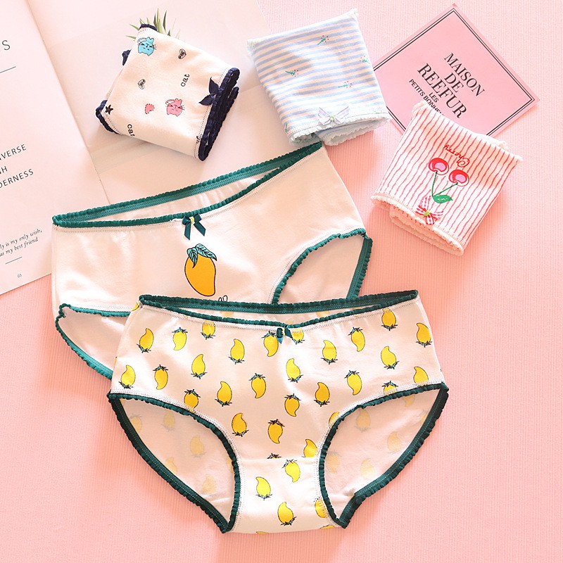 Quần Lót Cotton Nữ In Họa Tiết Trái cây, Kẻ Phối,... Nhiều Hình Dễ Thương | BigBuy360 - bigbuy360.vn