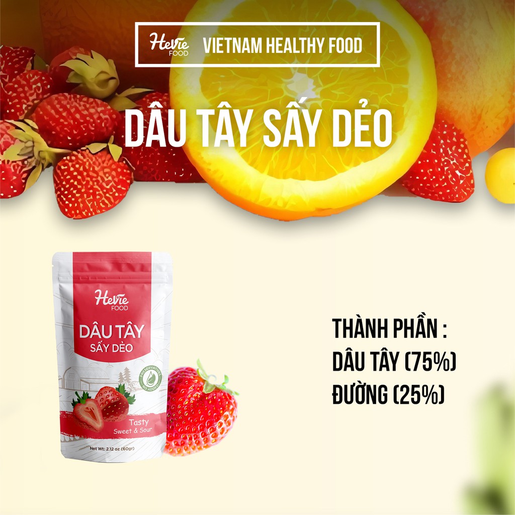 [Mã GROM35 - 10% đơn 150K] Dâu tây sấy dẻo 60g HeVieFood