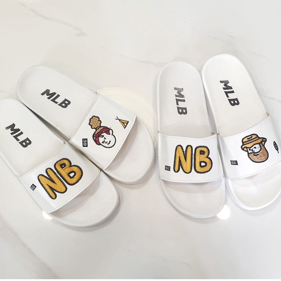 Dép quai ngang unisex NB quai da thêu sắc nét - siêu nhẹ không thấm nước