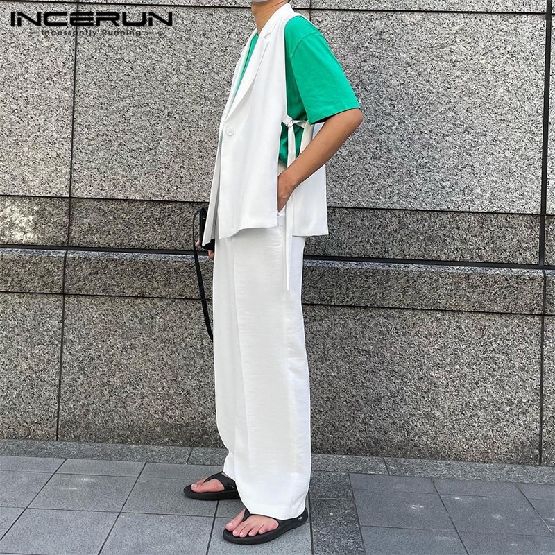 Set trang phục INCERUN gồm áo tank top + quần dài ống rộng thời trang dự tiệc cho nam