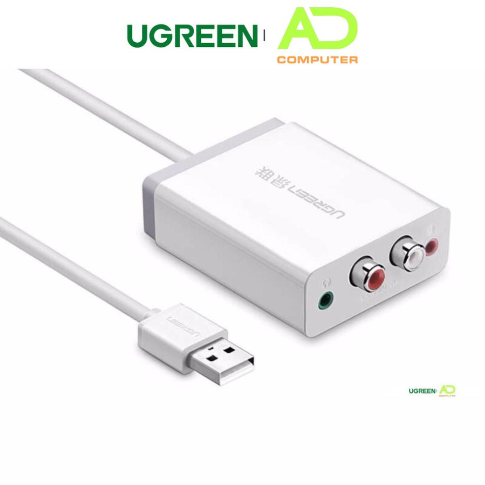 Bộ chuyển âm thanh USB ra 2 đầu 3.5mm (tai nghe+Mic) và 2 đầu hoa sen (RCA) UGREEN 30521